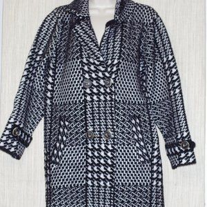 Black White Checked Jersey Double Breasted Heavy Trench Coat Size: 6